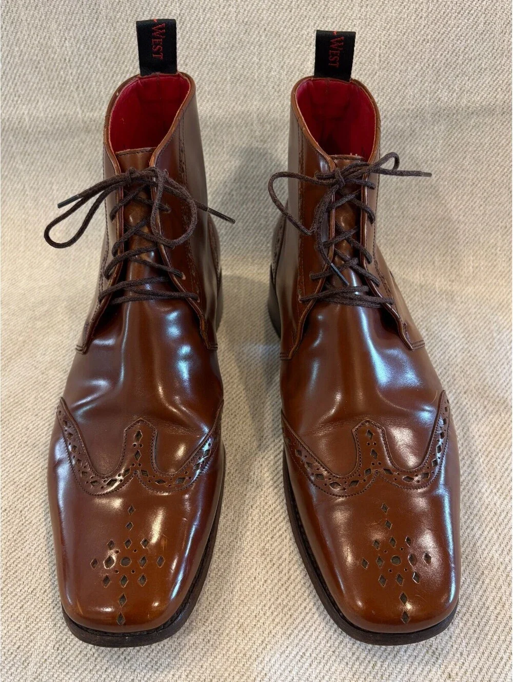 Jeffery-West Men's Tan Leather Wingtip Brogue Boots  England Size UK 8 / US 9